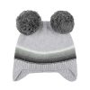 BEBE White Marl Stripe Pompom Beanie