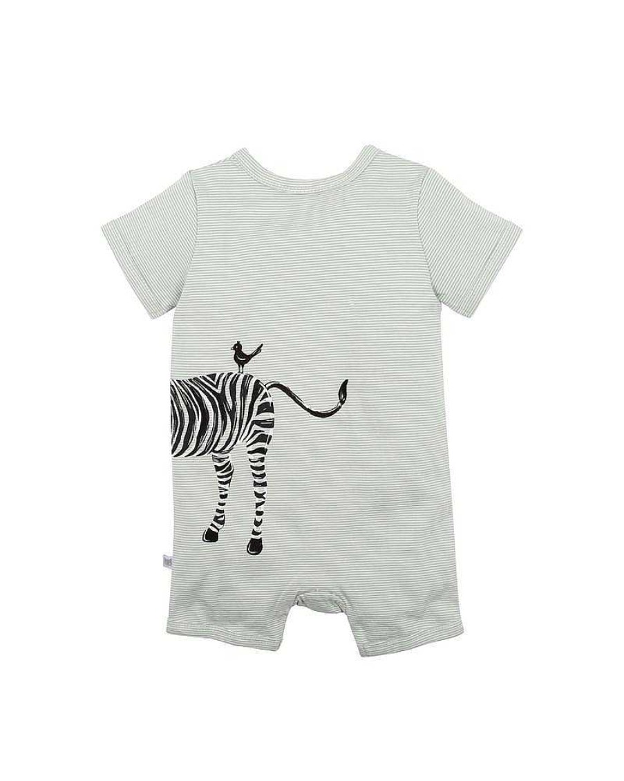 FOX & FINCH Zebra Stripe Ss Zip Romper